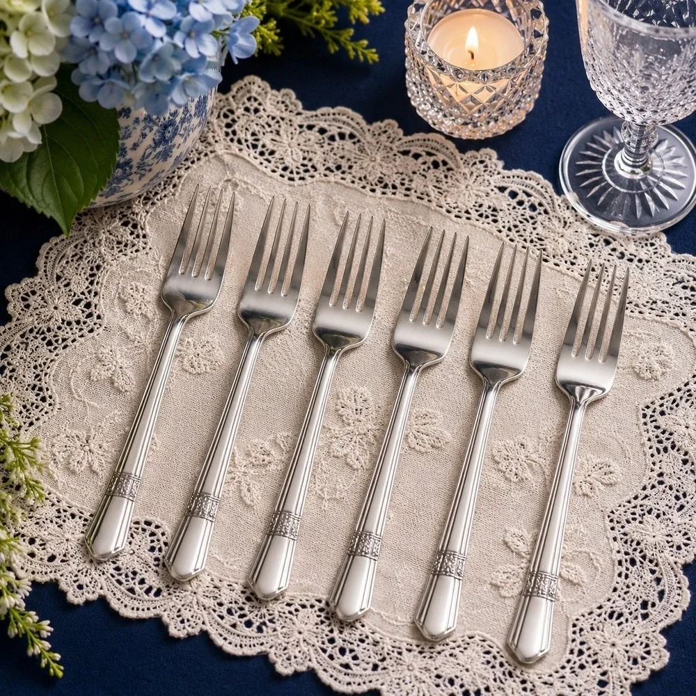 Oneida Silver Rose Salad Forks Set Of 6 Silverplate Floral Flatware 1940 Antique